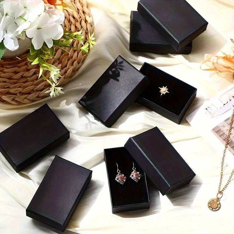 Set of 7 Black Rectangular Jewelry Boxes with Lids